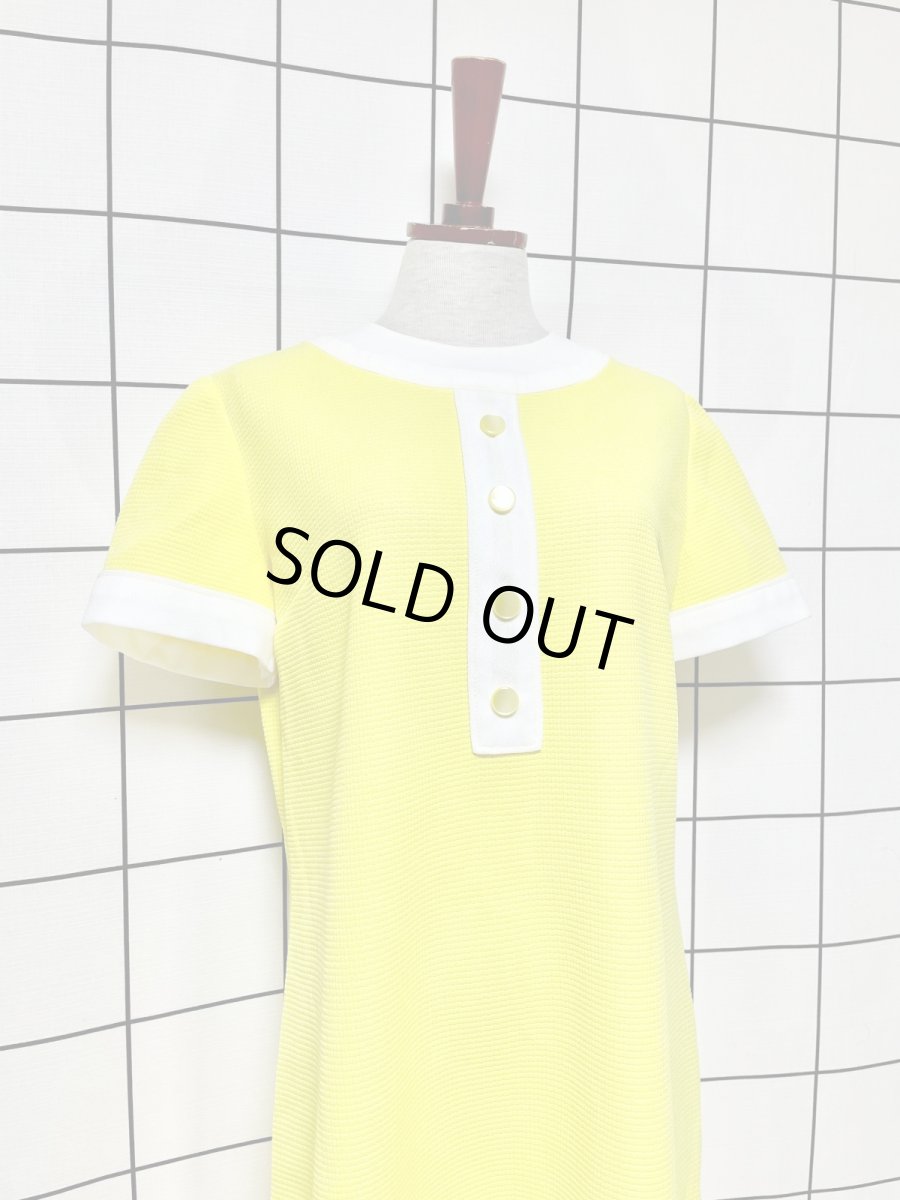 画像3: イエロー ホワイト レトロ 半袖 ヨーロッパ古着 ヴィンテージワンピース (3)
