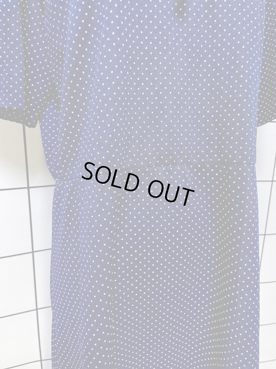 画像7: プリーツ襟 ドット リボン ネイビー ホワイト レトロ USA古着 ヴィンテージワンピース (7)