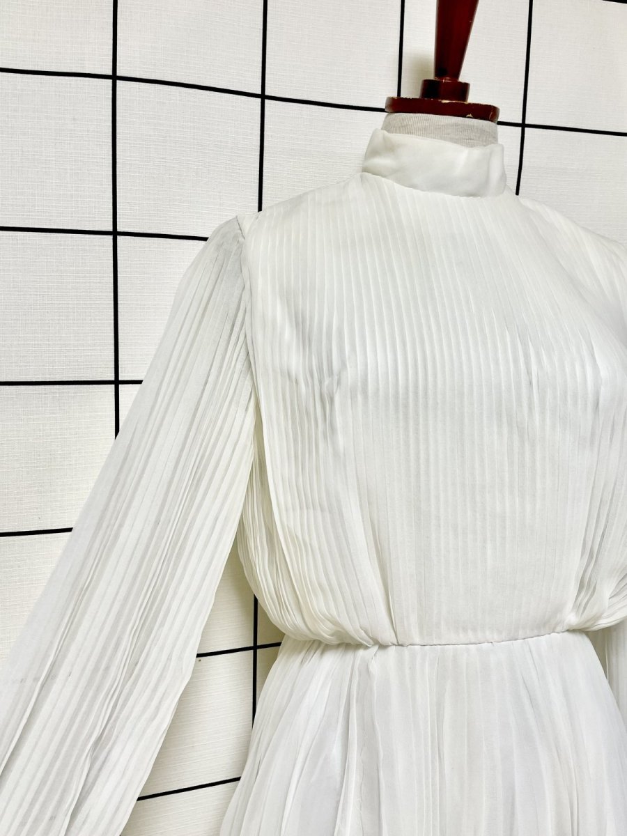 画像6: パーティーや衣装にもおすすめ プリーツ ホワイト レトロ USA古着 ヴィンテージドレス (6)