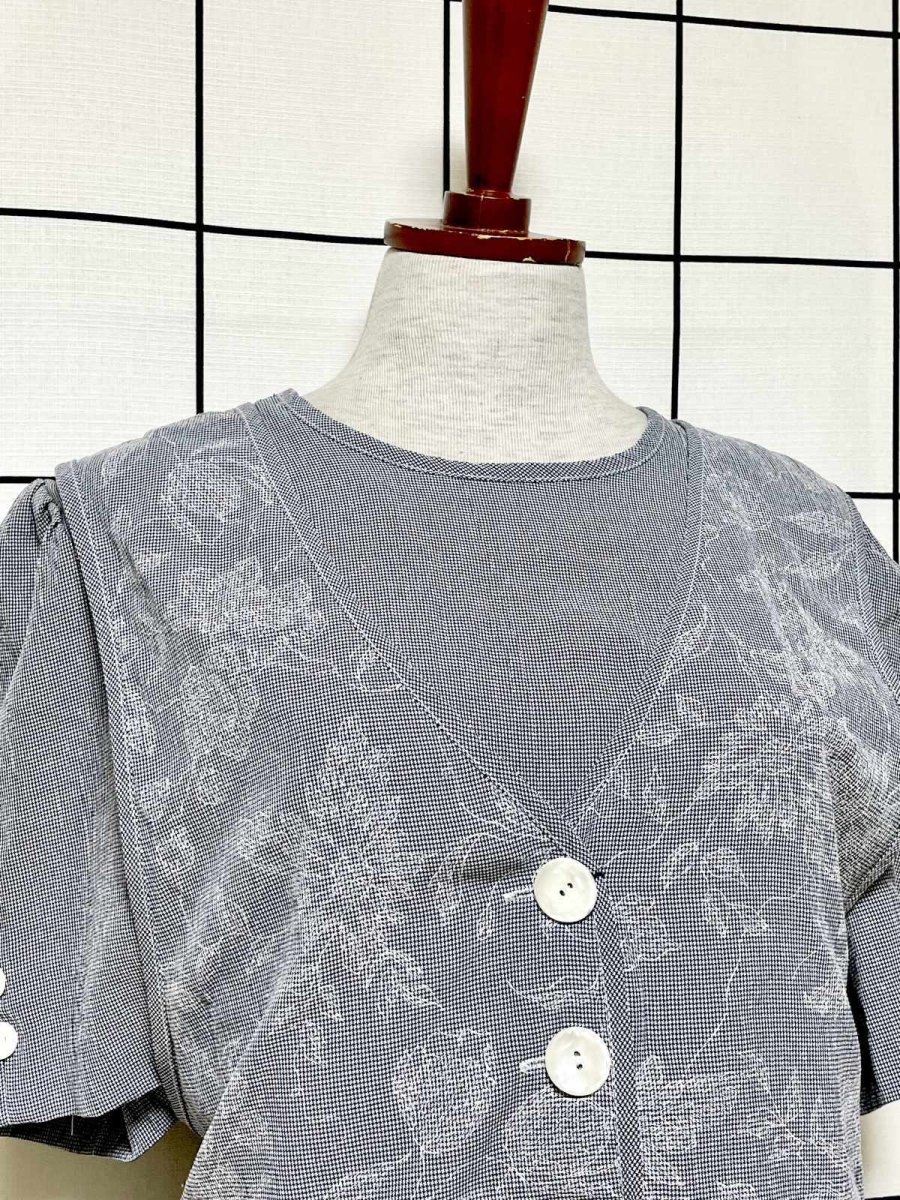 画像7: グレンチェック レイヤード風  バックリボン レトロ USA古着 ヴィンテージワンピース (7)