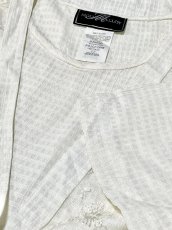 画像11: チェック柄 フラワーレース レイヤード風 ホワイト バックリボン レトロ USA古着 ヴィンテージワンピース (11)