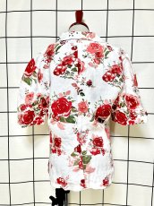 画像2: 花柄 ホワイト レトロ ヨーロッパ古着 半袖 薄手ヴィンテージジャケット (2)