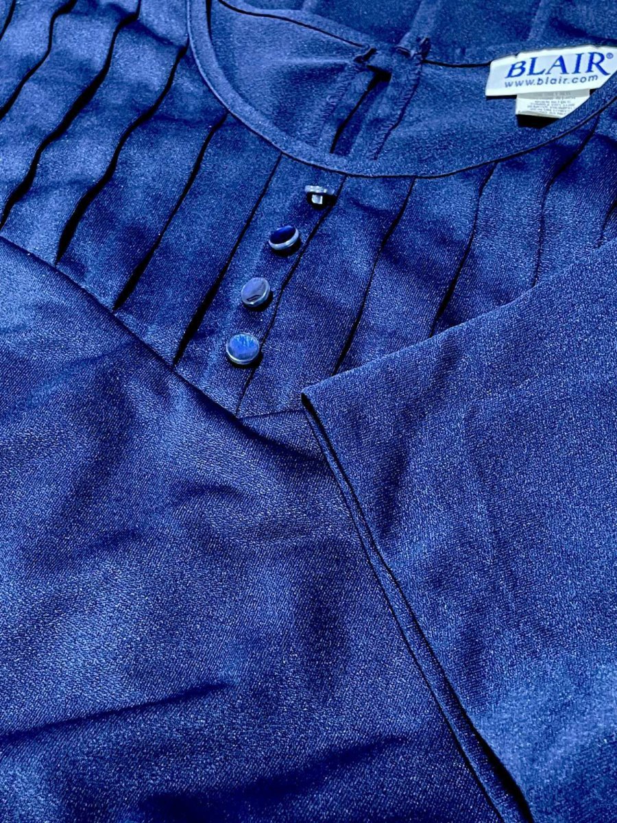 画像8: ベルト付 ネイビー 無地 プリーツ切り替え ウエストゴム レトロ Guatemala 古着 ヴィンテージワンピース (8)