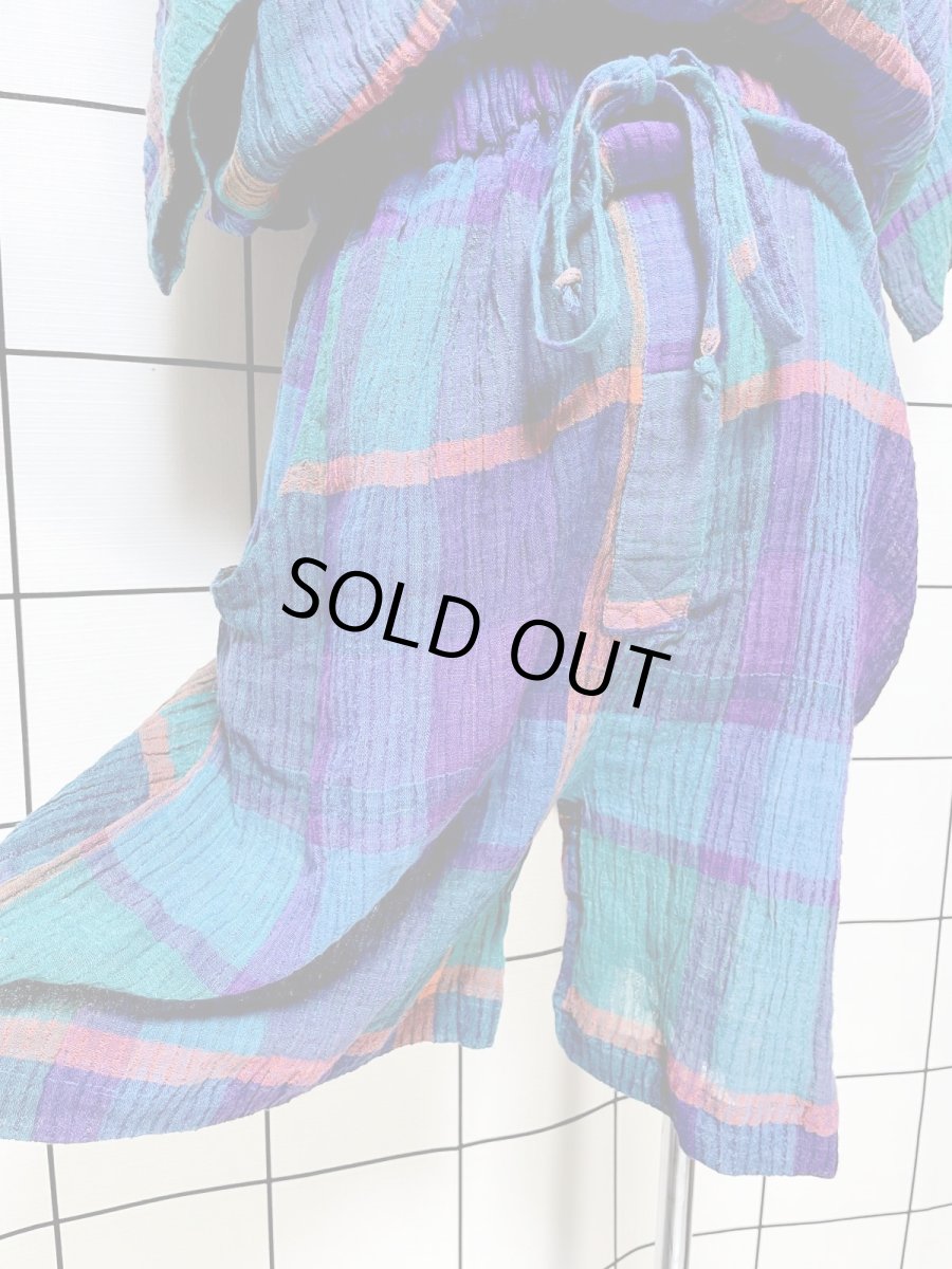 画像9: チェック柄 シワ加工 ウエストゴム レトロ USA古着 ヴィンテージオールインワン (9)