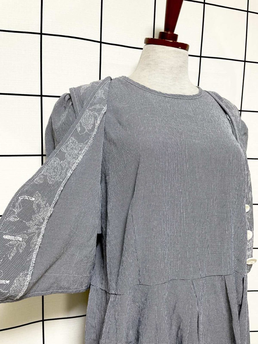 画像12: グレンチェック レイヤード風  バックリボン レトロ USA古着 ヴィンテージワンピース (12)