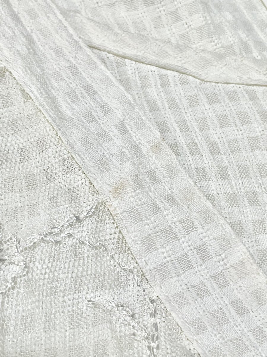 画像15: チェック柄 フラワーレース レイヤード風 ホワイト バックリボン レトロ USA古着 ヴィンテージワンピース (15)