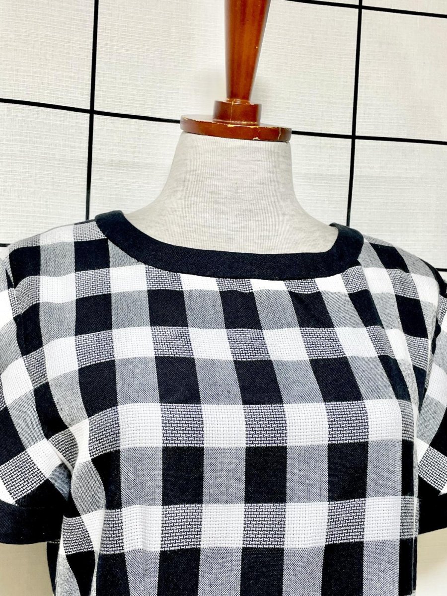 画像5: チェック柄 モノトーン 半袖 レトロ USA古着 ヴィンテージワンピース (5)