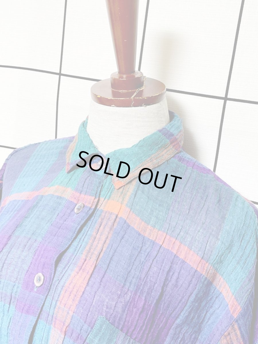 画像4: チェック柄 シワ加工 ウエストゴム レトロ USA古着 ヴィンテージオールインワン (4)