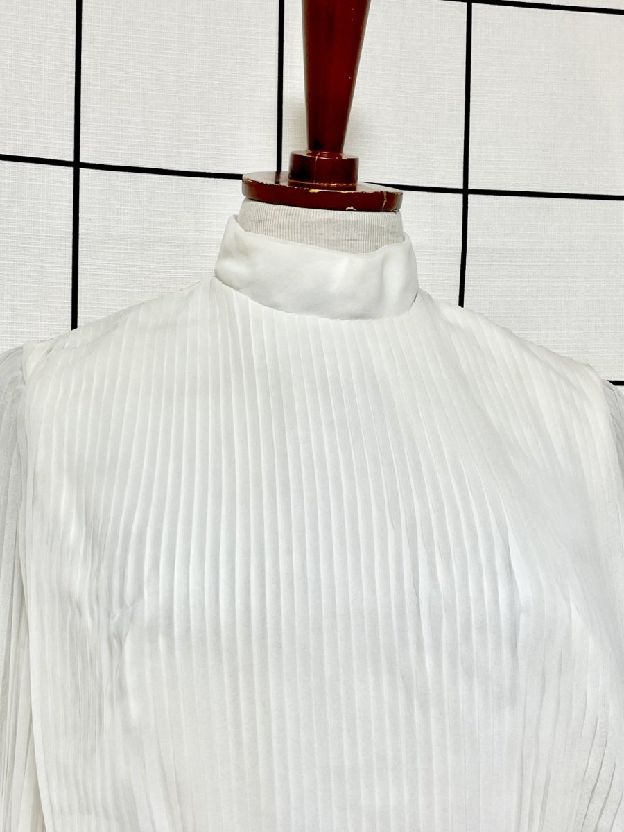 画像5: パーティーや衣装にもおすすめ プリーツ ホワイト レトロ USA古着 ヴィンテージドレス (5)