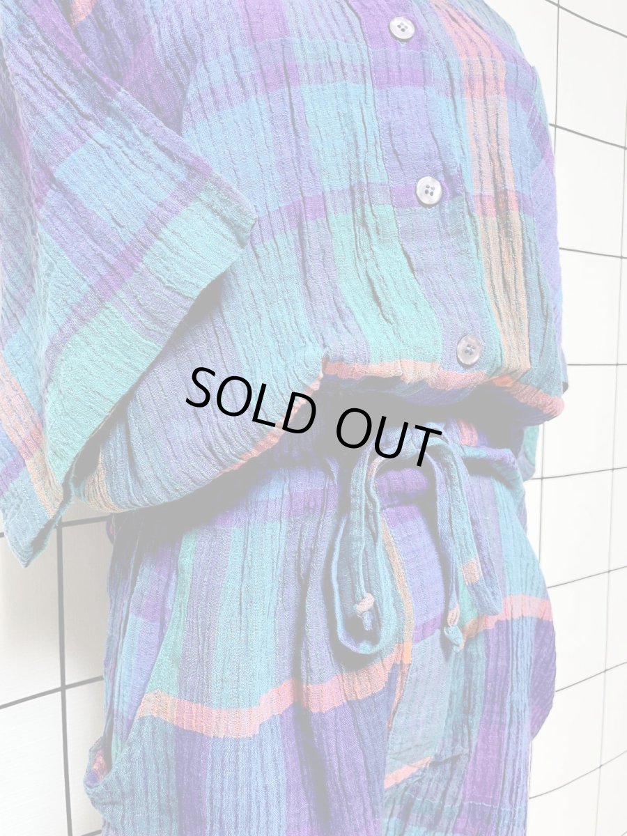 画像7: チェック柄 シワ加工 ウエストゴム レトロ USA古着 ヴィンテージオールインワン (7)