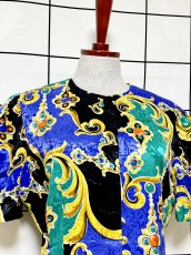 画像5: スカーフ柄 ペプラムシルエット レトロ USA古着 半袖 薄手ヴィンテージジャケット (5)