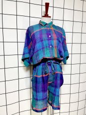 画像3: チェック柄 シワ加工 ウエストゴム レトロ USA古着 ヴィンテージオールインワン (3)