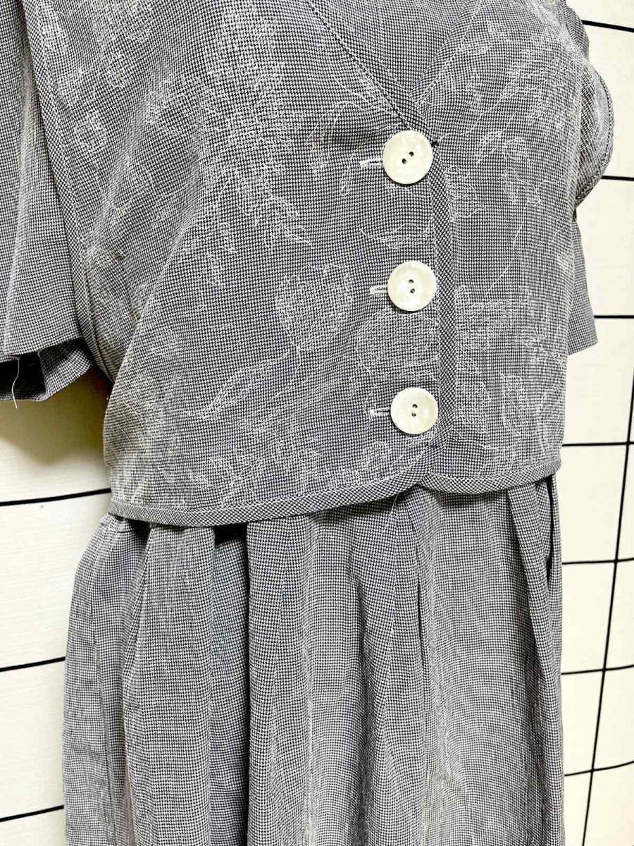 画像9: グレンチェック レイヤード風  バックリボン レトロ USA古着 ヴィンテージワンピース (9)