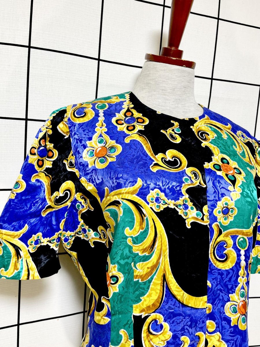 画像6: スカーフ柄 ペプラムシルエット レトロ USA古着 半袖 薄手ヴィンテージジャケット (6)