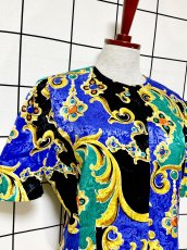 画像6: スカーフ柄 ペプラムシルエット レトロ USA古着 半袖 薄手ヴィンテージジャケット (6)