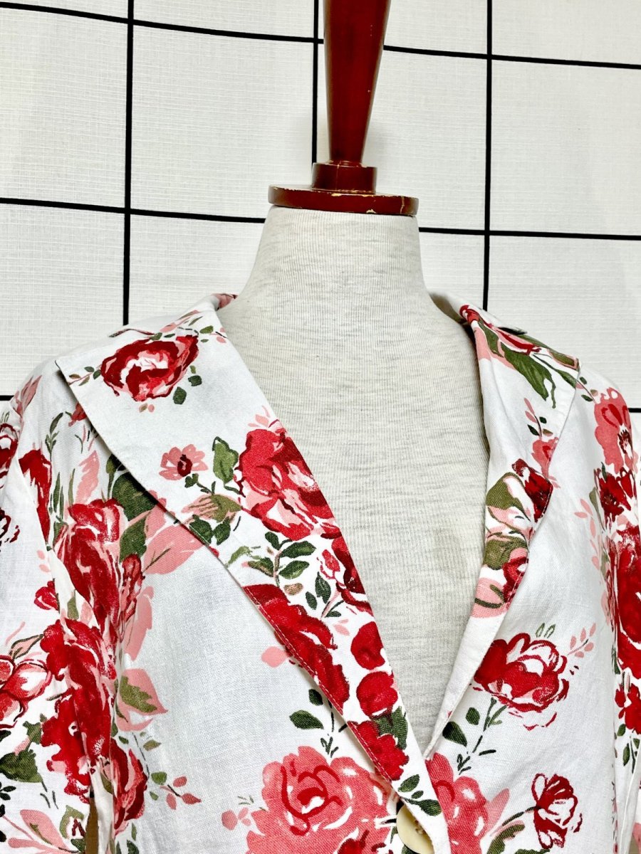 画像4: 花柄 ホワイト レトロ ヨーロッパ古着 半袖 薄手ヴィンテージジャケット (4)