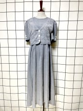 画像1: グレンチェック レイヤード風  バックリボン レトロ USA古着 ヴィンテージワンピース (1)