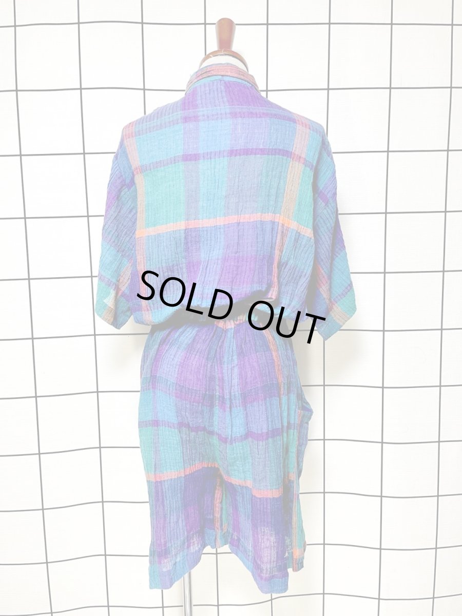 画像2: チェック柄 シワ加工 ウエストゴム レトロ USA古着 ヴィンテージオールインワン (2)