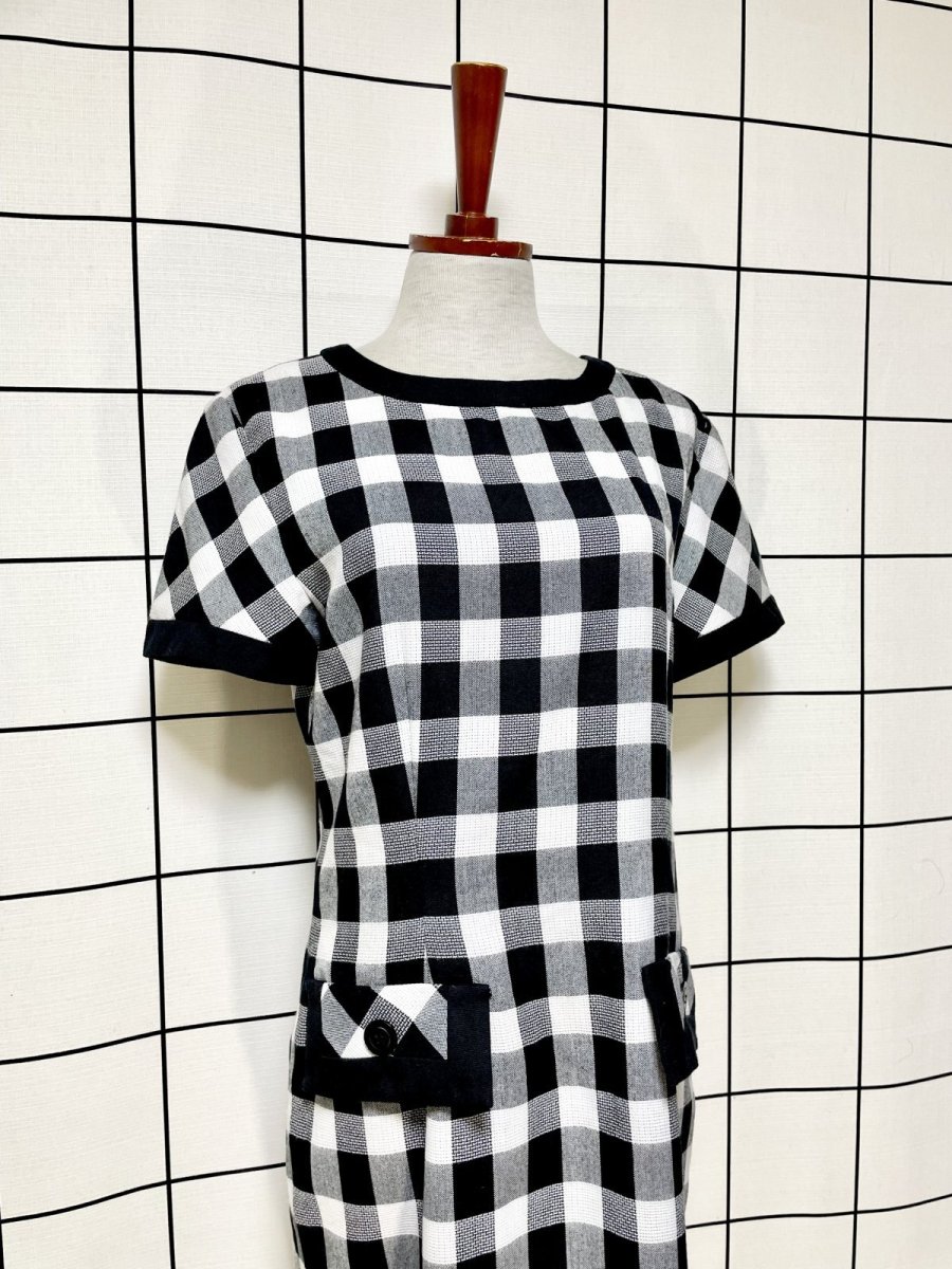 画像3: チェック柄 モノトーン 半袖 レトロ USA古着 ヴィンテージワンピース (3)
