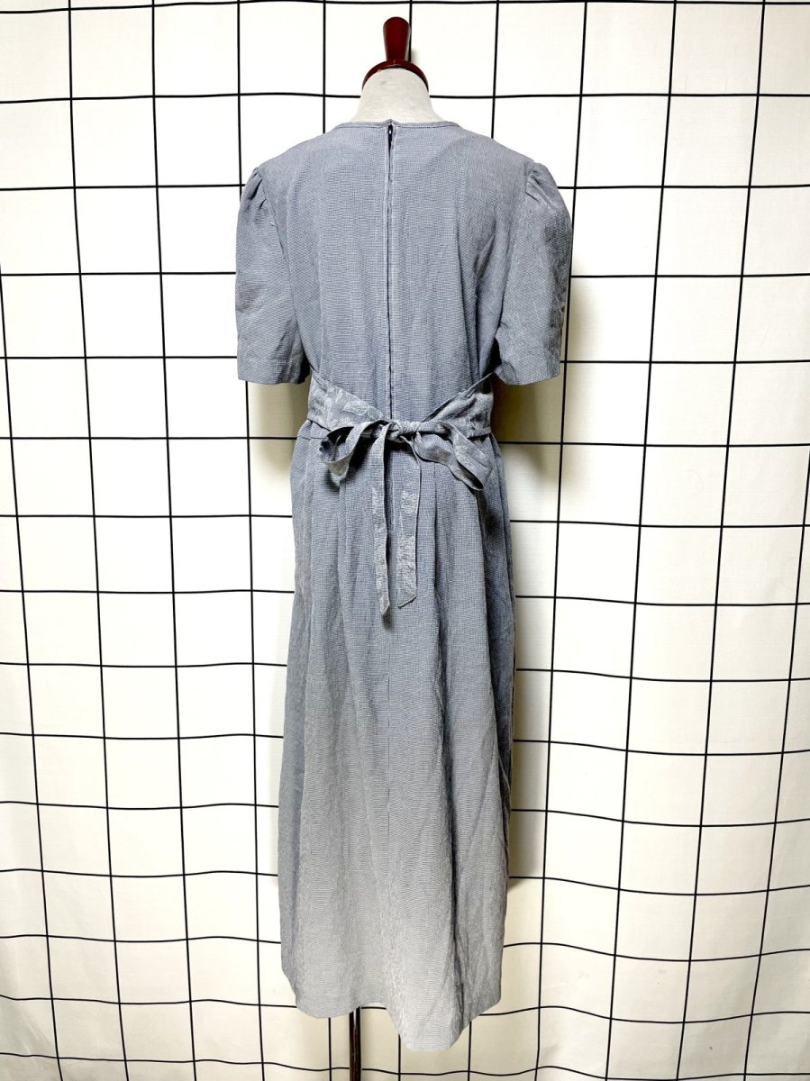画像2: グレンチェック レイヤード風  バックリボン レトロ USA古着 ヴィンテージワンピース (2)