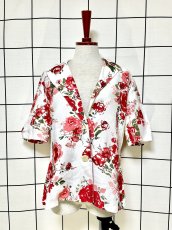 画像1: 花柄 ホワイト レトロ ヨーロッパ古着 半袖 薄手ヴィンテージジャケット (1)