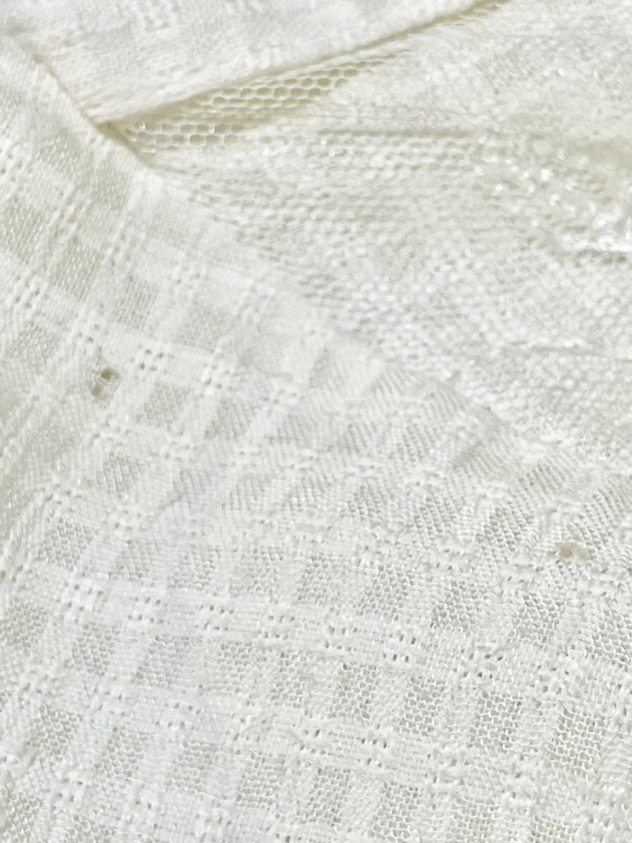 画像16: チェック柄 フラワーレース レイヤード風 ホワイト バックリボン レトロ USA古着 ヴィンテージワンピース (16)