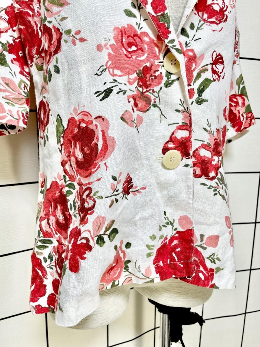 画像6: 花柄 ホワイト レトロ ヨーロッパ古着 半袖 薄手ヴィンテージジャケット (6)
