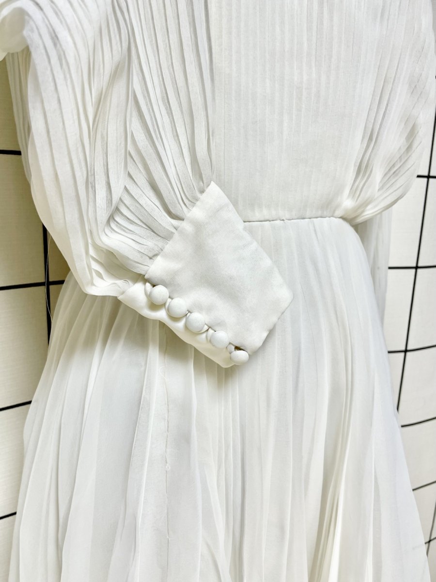 画像7: パーティーや衣装にもおすすめ プリーツ ホワイト レトロ USA古着 ヴィンテージドレス (7)