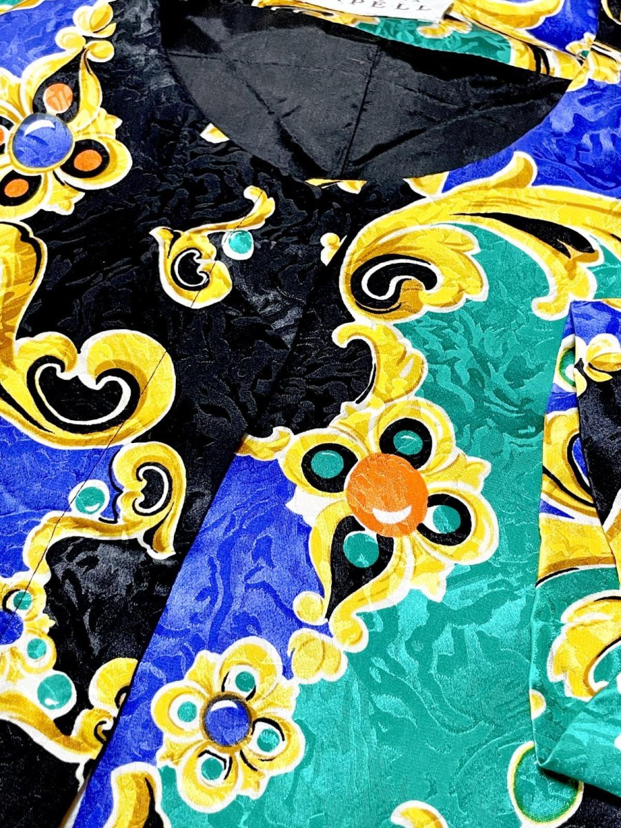 画像8: スカーフ柄 ペプラムシルエット レトロ USA古着 半袖 薄手ヴィンテージジャケット (8)