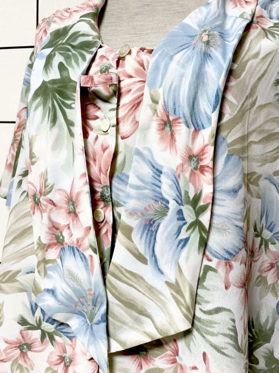 画像8: リボンタイ 花柄 レトロ USA古着 シャツ ヴィンテージブラウス (8)
