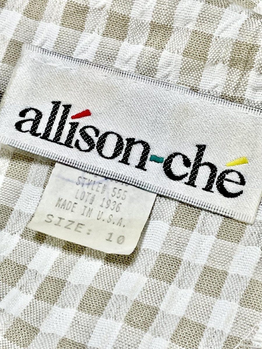 画像16: ギンガムチェック ブレード装飾 レイヤード風 バックリボン 花型ボタン レトロ USA古着 ヴィンテージワンピース (16)