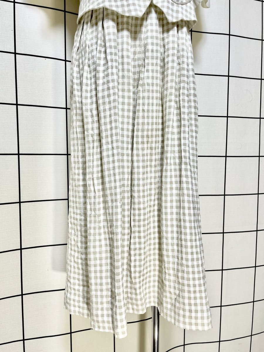 画像9: ギンガムチェック ブレード装飾 レイヤード風 バックリボン 花型ボタン レトロ USA古着 ヴィンテージワンピース (9)