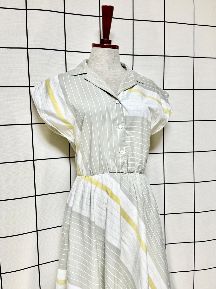 画像3: Aライン ストライプ ボーダー ウエストゴム レトロ USA古着 ヴィンテージワンピース (3)