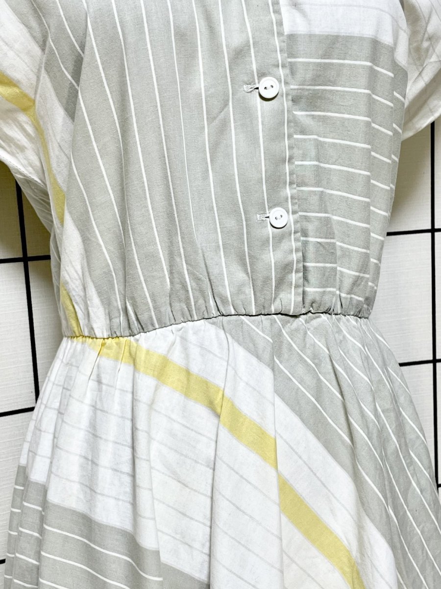 画像7: Aライン ストライプ ボーダー ウエストゴム レトロ USA古着 ヴィンテージワンピース (7)