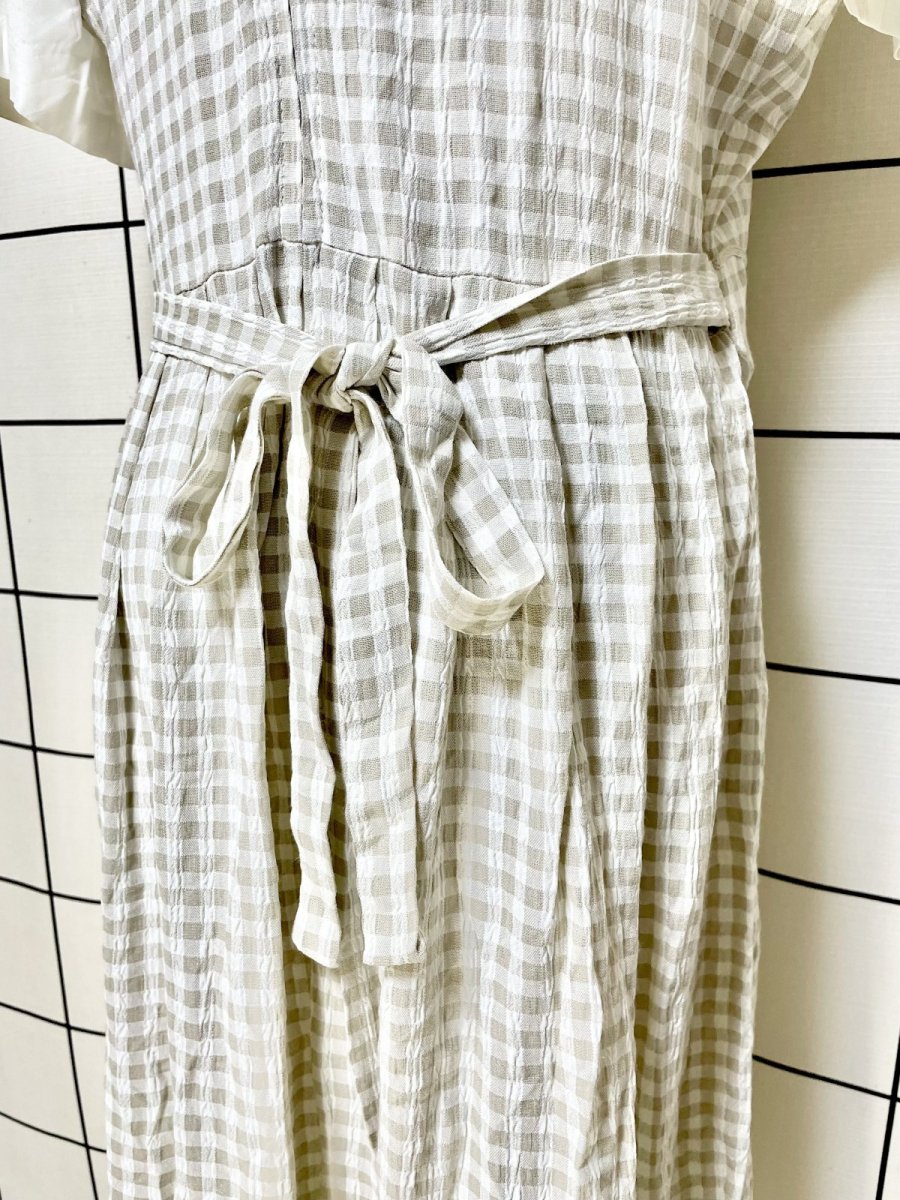 画像3: ギンガムチェック ブレード装飾 レイヤード風 バックリボン 花型ボタン レトロ USA古着 ヴィンテージワンピース (3)