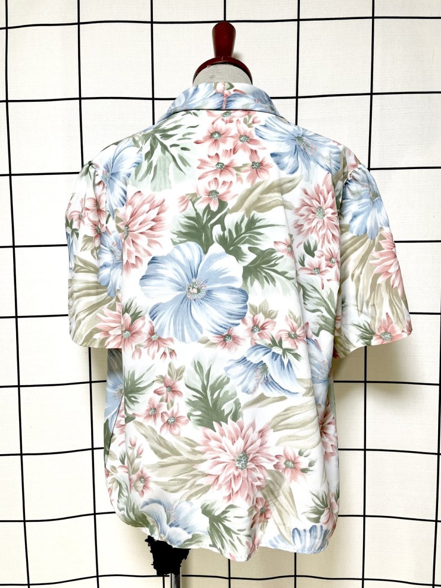 画像2: リボンタイ 花柄 レトロ USA古着 シャツ ヴィンテージブラウス (2)