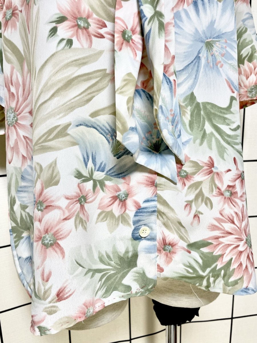 画像7: リボンタイ 花柄 レトロ USA古着 シャツ ヴィンテージブラウス (7)