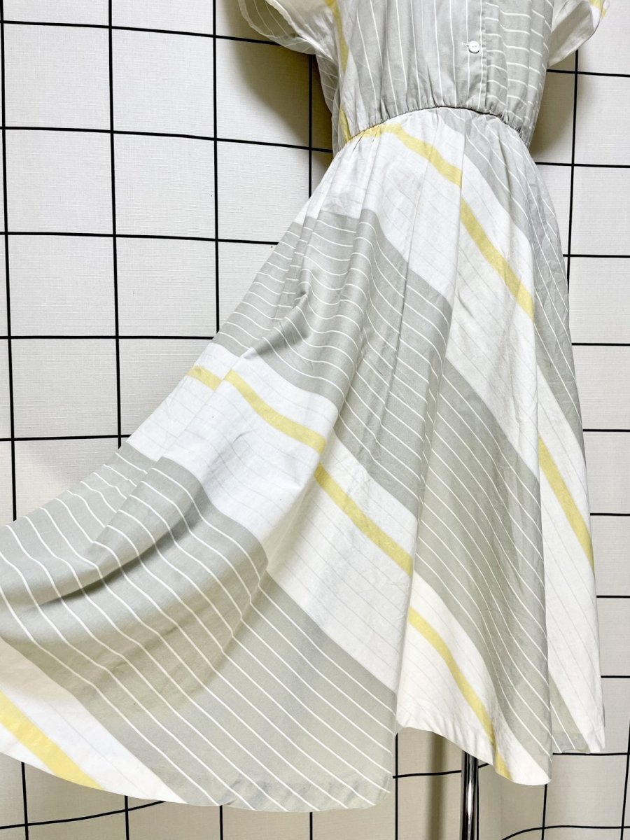 画像9: Aライン ストライプ ボーダー ウエストゴム レトロ USA古着 ヴィンテージワンピース (9)
