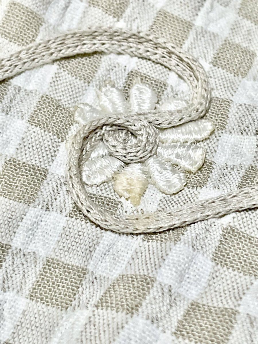 画像17: ギンガムチェック ブレード装飾 レイヤード風 バックリボン 花型ボタン レトロ USA古着 ヴィンテージワンピース (17)