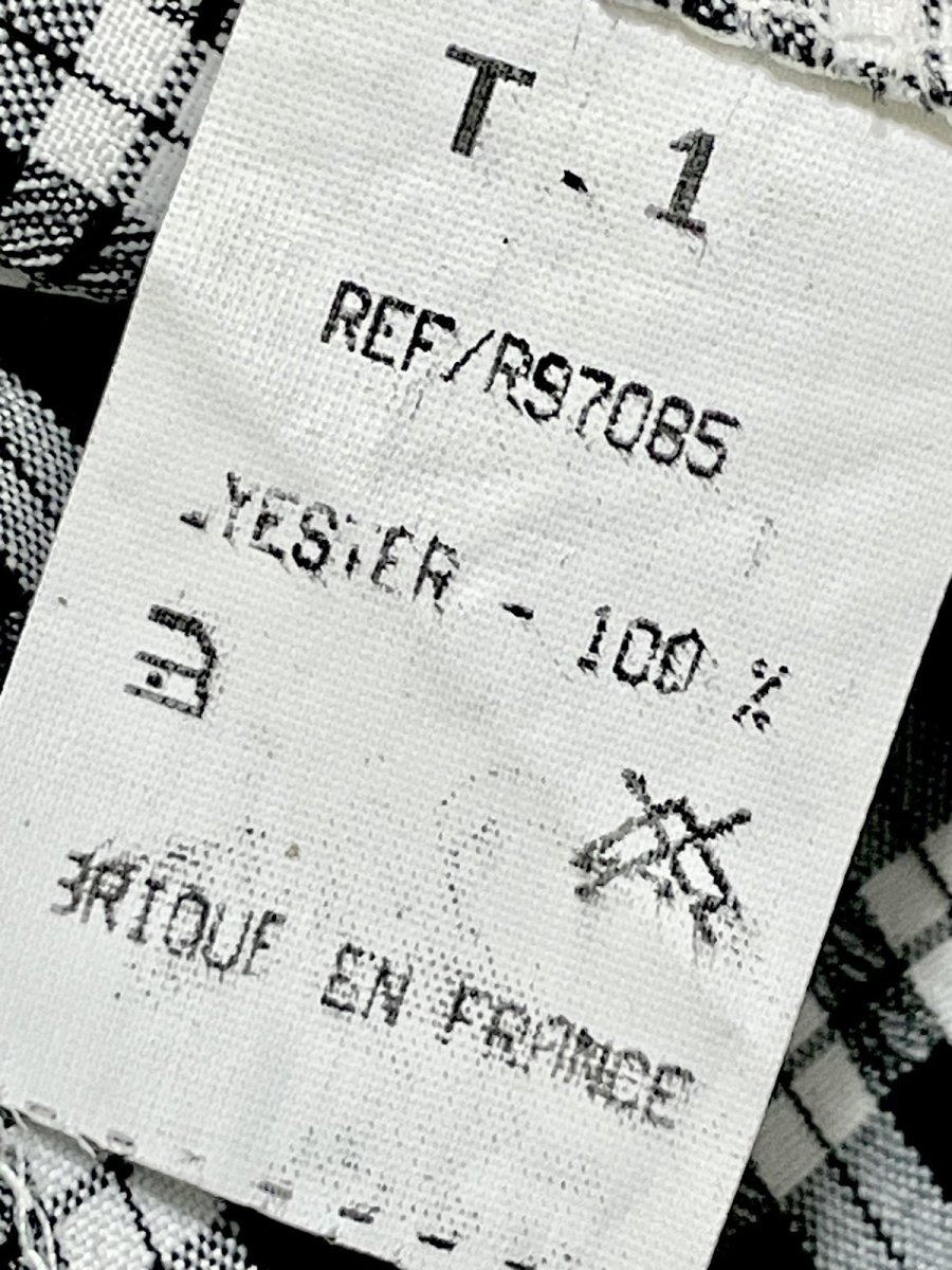 画像17: フランス古着 チェック柄 モノトーン 前開き レイヤード風 リボン レトロ ヨーロッパ ヴィンテージワンピース (17)