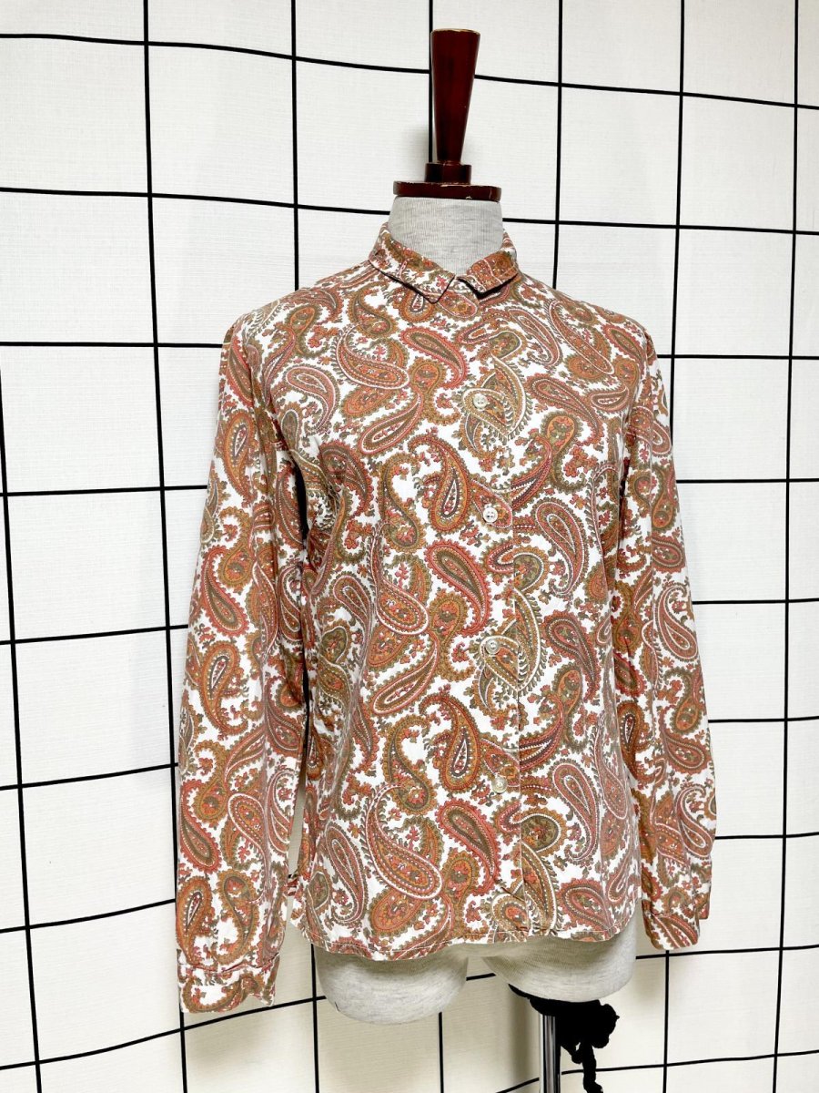画像3: ペイズリー柄 レトロ USA古着 長袖 シャツ ヴィンテージブラウス (3)