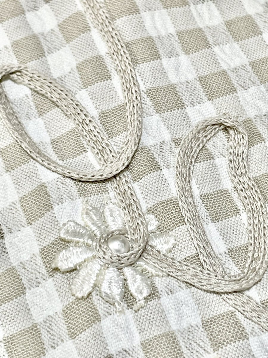 画像13: ギンガムチェック ブレード装飾 レイヤード風 バックリボン 花型ボタン レトロ USA古着 ヴィンテージワンピース (13)