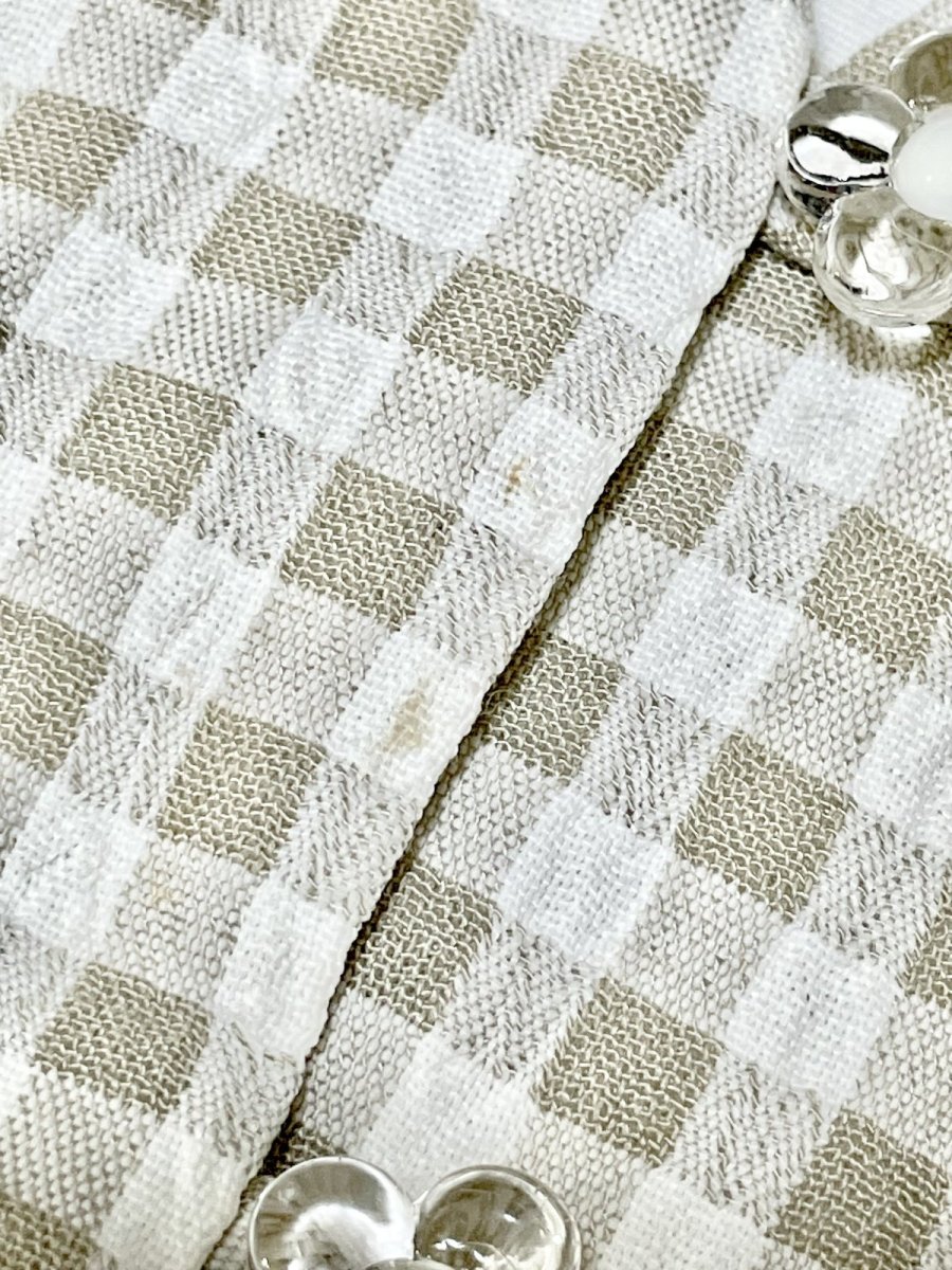 画像20: ギンガムチェック ブレード装飾 レイヤード風 バックリボン 花型ボタン レトロ USA古着 ヴィンテージワンピース (20)