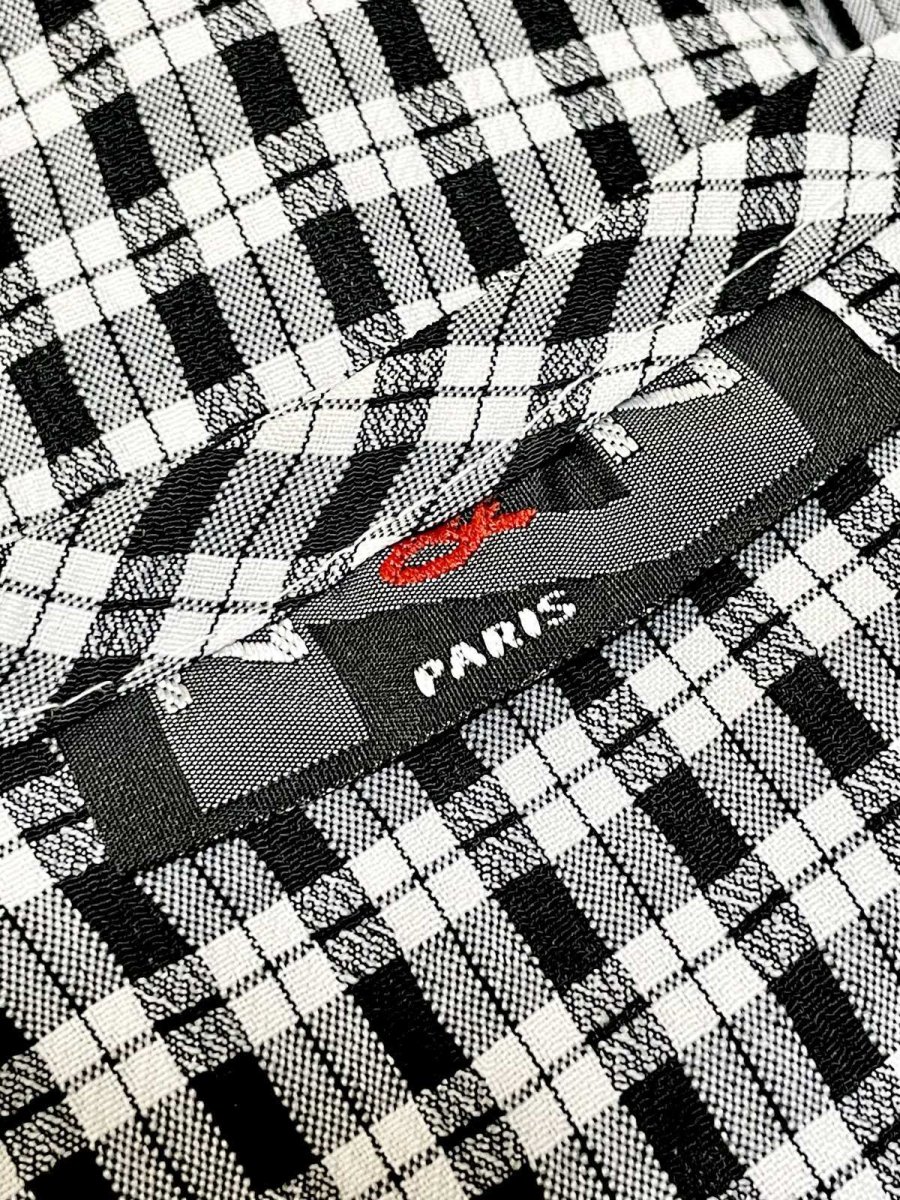 画像16: フランス古着 チェック柄 モノトーン 前開き レイヤード風 リボン レトロ ヨーロッパ ヴィンテージワンピース (16)