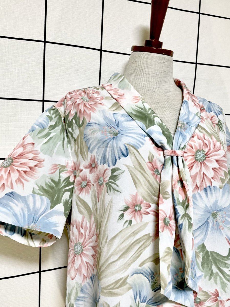 画像6: リボンタイ 花柄 レトロ USA古着 シャツ ヴィンテージブラウス (6)