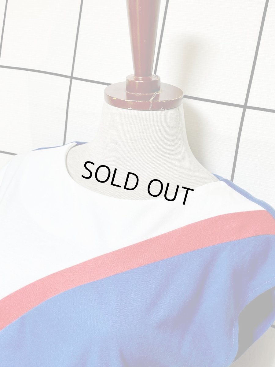 画像5: トリコロール 斜めストライプ ウエストゴム レトロ USA古着 ヴィンテージワンピース (5)