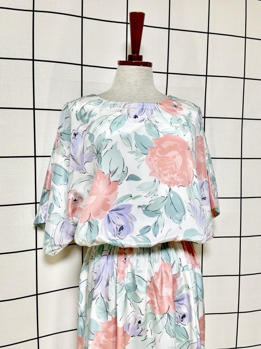 画像3: 花柄 ドルマンスリーブ ウエストゴム レトロ USA古着 ヴィンテージワンピース (3)