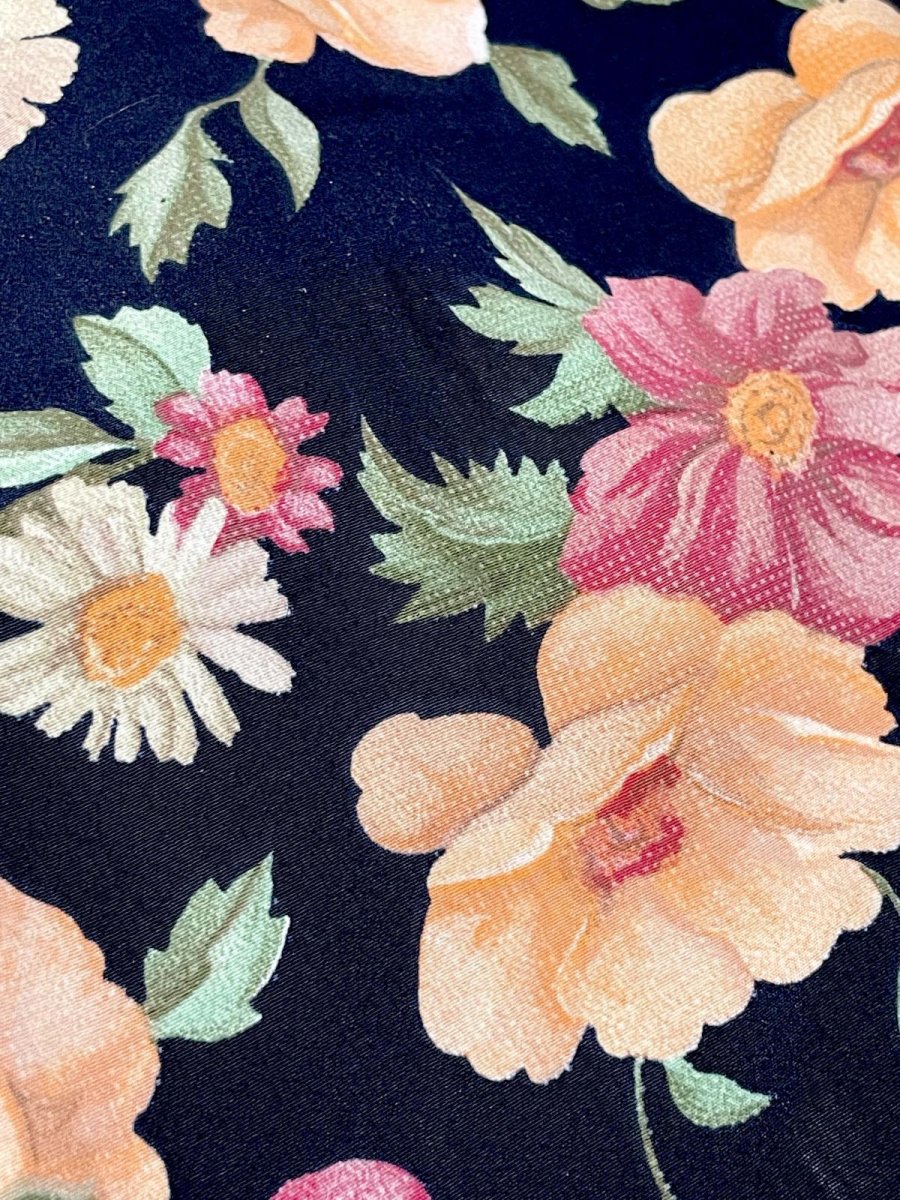 画像12: 花柄 ティアード プリーツ切り替え ネイビー レトロ ヨーロッパ古着 ヴィンテージワンピース (12)