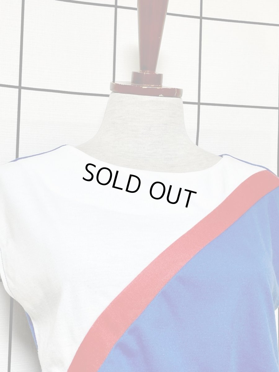 画像6: トリコロール 斜めストライプ ウエストゴム レトロ USA古着 ヴィンテージワンピース (6)