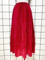 画像1: プリーツ レッド ウエストゴム レトロ USA古着 ヴィンテージスカート (1)